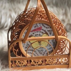 Vintage Pressed Butterfly Bamboo Wicker Coasters Granny Core Cottage Core